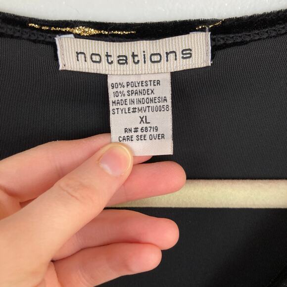 Vintage Womens L Black Velvet Metallic Babydoll Asymmetric Top Holiday Glam - Picture 5 of 7